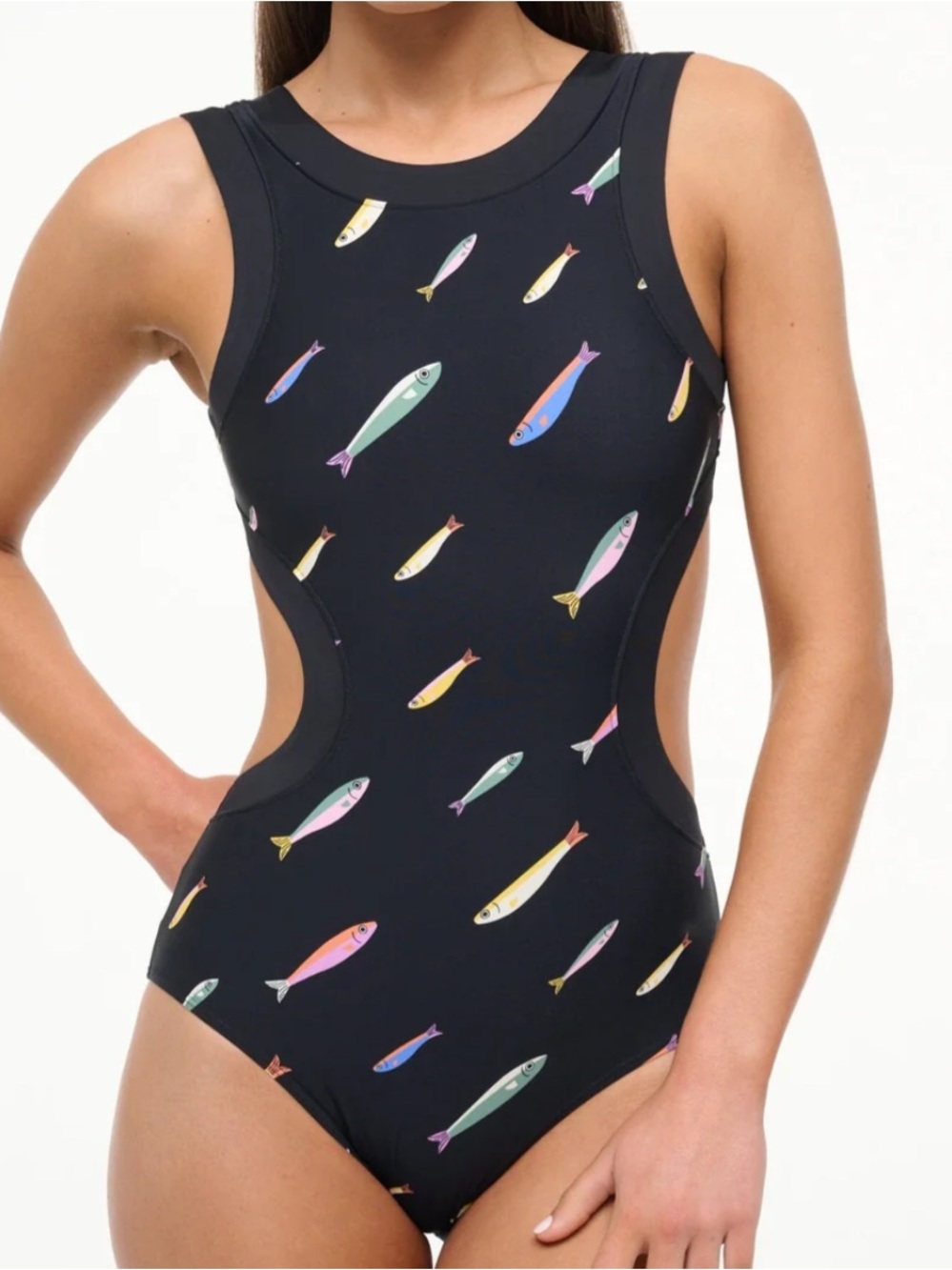 Staud Dolce One Piece Swim Suit Sardines Medium Black/Multi NWT